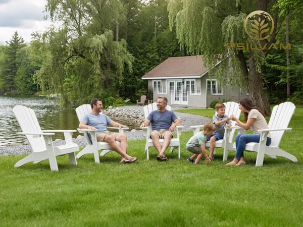 Psilvam Adirondack Chair, Oversized Poly Lumber Fire Pit Chair with Cup Holder, 350Lbs Support Patio Chairs for Garden, Weather Resistant Outdoors Seating, Relaxing Gift for Father & Mother (2,White)
