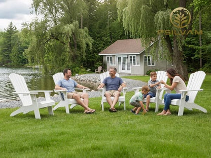 Psilvam Adirondack Chair, Oversized Poly Lumber Fire Pit Chair with Cup Holder, 350Lbs Support Patio Chairs for Garden, Weather Resistant Outdoors Seating, Relaxing Gift for Father & Mother (2,White)