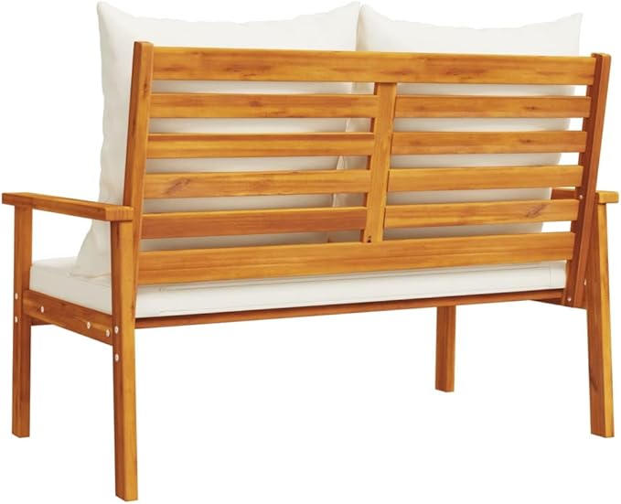 Solid Acacia Wood Garden Sofa Bench with Oiled Finish and Polyester Cushions, Modern Outdoor Seating for Patio, Weather-Resistant Ergonomic Lounge Furniture