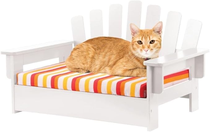 Indoor/Outdoor 22" Wood Adirondack Pet Chair with Cushion - White - Photo 2
