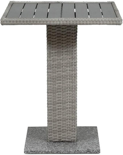 Pemberly Row Outdoor Patio Table, Gray PE Wicker and Granite Base, Weather Resistant, Square 23.62 x 23.62 x 29.13 in Bistro Table for Balcony, Deck, or Small Patio Dining Use