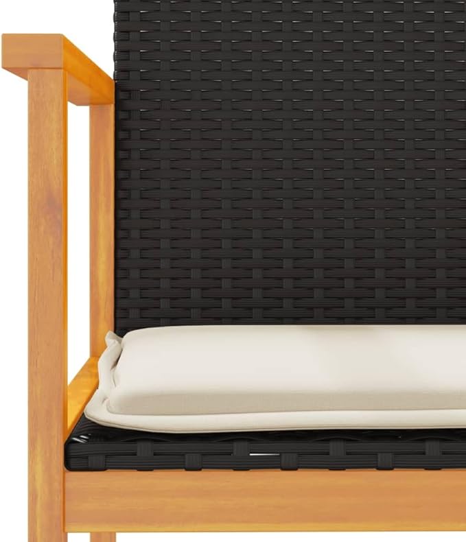 Patio Chairs with Cushions 2 pcs Black Poly Rattan&Solid Wood Sillas para Patio Lawn Chairs for Dining Table Garden - Photo 9