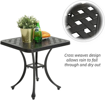 Patio Side Table, Cast Aluminum Square Outdoor Coffee Table for Backyard Garden or Balcony (Antique Brass)