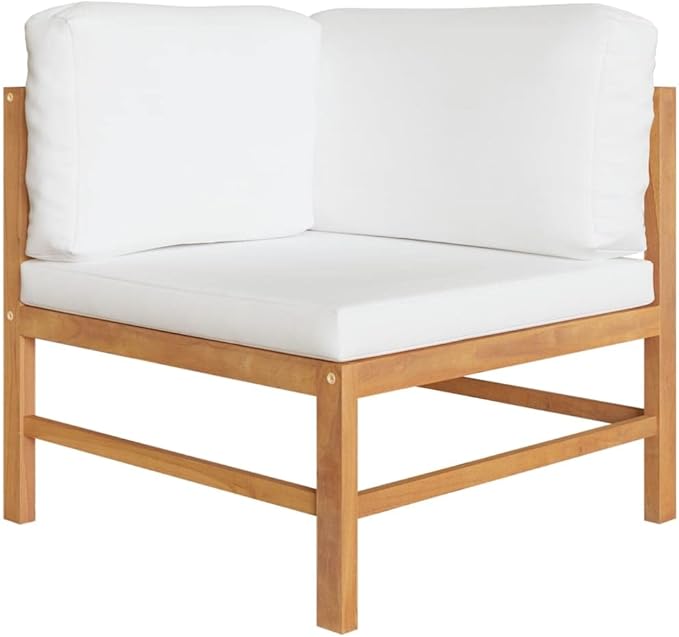 2-Seater Outdoor Bench with Cream Cushions, Solid Teak Wood Garden Seat, Modern Patio Furniture for Balcony - Photo 3
