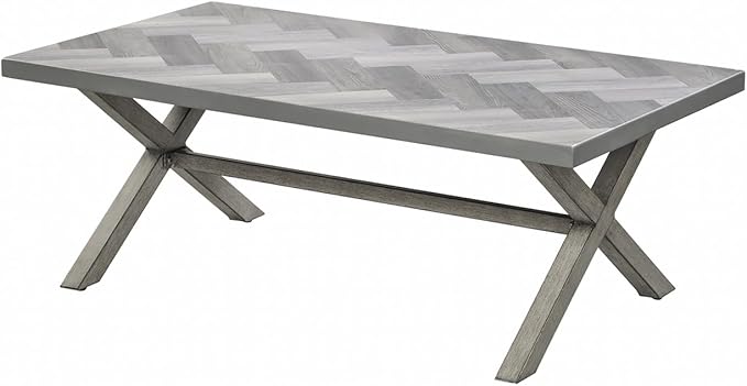 Aluminum Outdoor Coffee Table, All-Weather Rectangle Patio Coffee Table with Resin Tabletop, Modern Aluminum Outdoor Furniture Table for Patio, Poolside, Garden, Balcony, Limed Oak