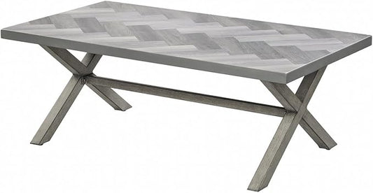 Aluminum Outdoor Coffee Table, All-Weather Rectangle Patio Coffee Table with Resin Tabletop, Modern Aluminum Outdoor Furniture Table for Patio, Poolside, Garden, Balcony, Limed Oak