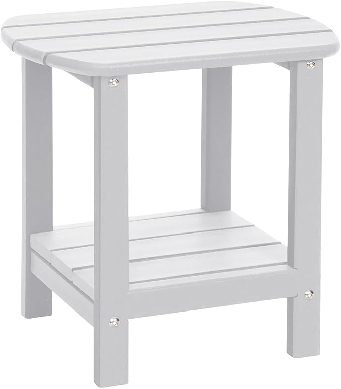 Adirondack Outdoor Side Table, 16.5” HDPE Small Patio Table with Storage Shelf, Weather Resistant End Table for Porch, Pool & Yard (White)