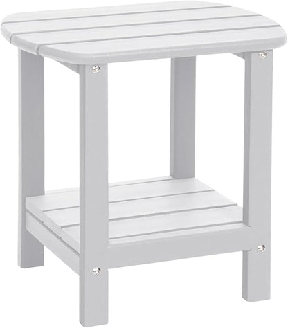 Adirondack Outdoor Side Table, 16.5” HDPE Small Patio Table with Storage Shelf, Weather Resistant End Table for Porch, Pool & Yard (White)