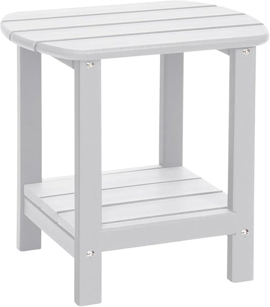 Adirondack Outdoor Side Table, 16.5” HDPE Small Patio Table with Storage Shelf, Weather Resistant End Table for Porch, Pool & Yard (White)