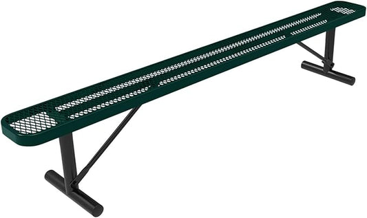 COATEDOUTDOORFURNITURE Heavy-Duty Portable Outdoor Bench Thermoplastic Coated, Expanded Metal, Commercial-Grade Seating, Made in America (Portable Without Back, 8 Ft, Textured Dark Green)