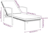 vidaXL 2 pcs Adjustable Sun Loungers with Table, Poly Rattan Brown with Cream White Cushion - Photo 3