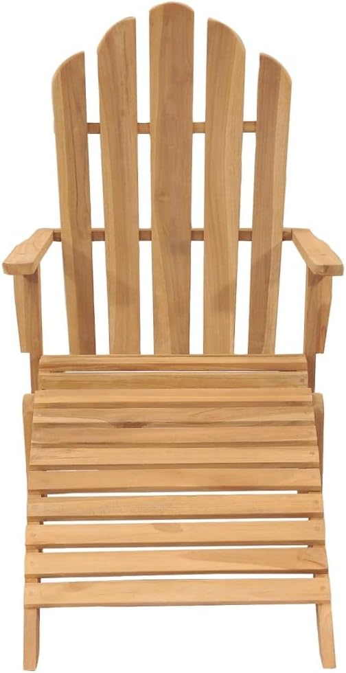 Solid Teak Wood Adirondack Chair with Footrest, Ergonomic Design for Outdoor Relaxation - Photo 3