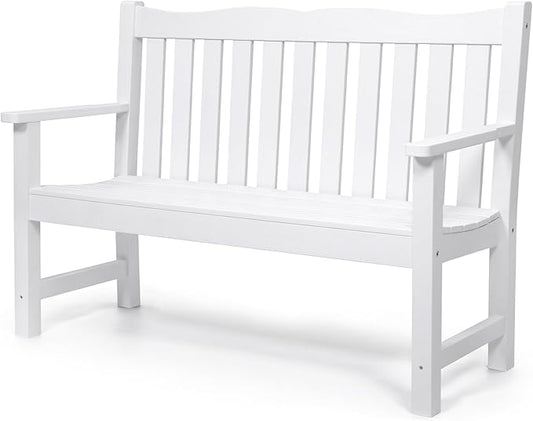 Stoog 2-Person Outdoor Bench, All-Weather HIPS Plastic Garden Bench with 800 lbs Capacity, Never Rot or Fade, Used for Garden, Deck, Backyard and Park, White