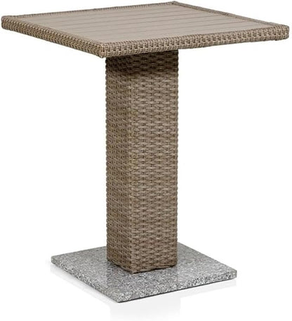 Pemberly Row Outdoor Patio Bistro Table, Natural PE Wicker/Rattan with Granite Base, Weather Resistant, 23.62 in Square, 29.13 in Height, Transitional Style Dining Table for Balcony, Deck or Patio Use