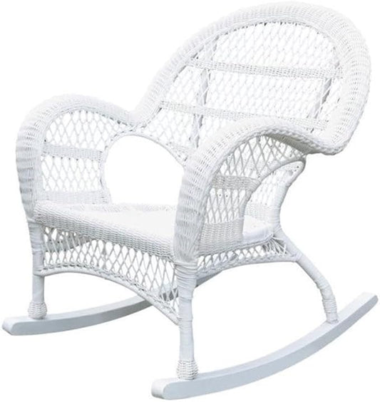Pemberly Row Outdoor Rocker Wicker Chair, 36" H x 19" W x 30" D, Resin Wicker and Steel Frame, White Finish, Weather-Resistant and Durable Design for Patio or Poolside Relaxation, Fully Assembled
