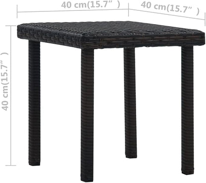 Small Brown Poly Rattan Garden Side Table, Weather-Resistant Square Outdoor Patio Coffee Table with Powder-Coated Steel Frame, Compact Balcony Furniture