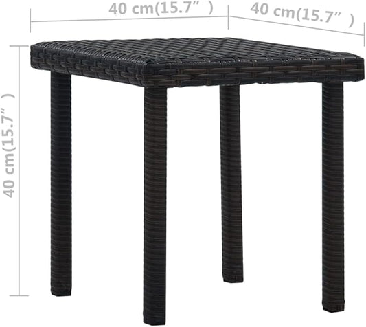 Small Brown Poly Rattan Garden Side Table, Weather-Resistant Square Outdoor Patio Coffee Table with Powder-Coated Steel Frame, Compact Balcony Furniture