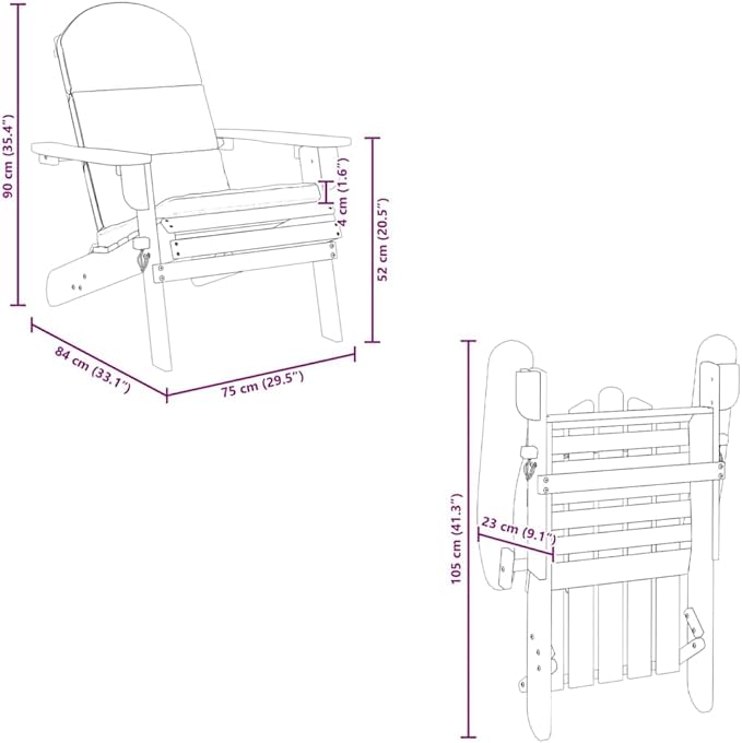 Acacia Wood Adirondack Garden Chair with Cushion, Cream White Finish, Foldable Design for Outdoor and Indoor Use, Easy Assembly, 1 Piece