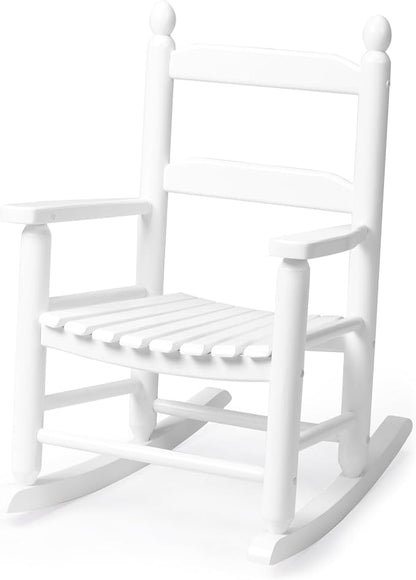 Outvita Outdoor Children's Rocking Chair, All-Weather Wooden Porch Rocker with High Backrest, Ideal for Garden, Yard, and Balcony, Patio Rocking Chair Suitable for Kids Ages 3-6(White)