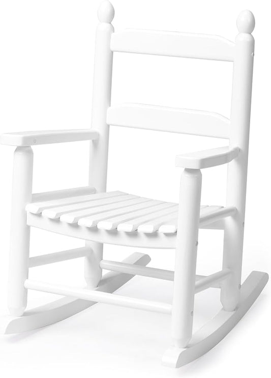 Outvita Outdoor Children's Rocking Chair, All-Weather Wooden Porch Rocker with High Backrest, Ideal for Garden, Yard, and Balcony, Patio Rocking Chair Suitable for Kids Ages 3-6(White)