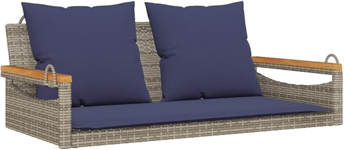 Garden Bench Deck Bench Swing Bench with Cushions Gray 42.9"x24.4"x15.7" Poly Rattan - Photo 2
