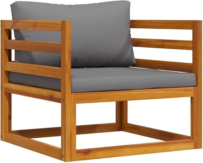 vidaXL Sectional Corner Sofa with Dark Gray Cushions - Solid Acacia Wood Outdoor Seating - Easy to Assemble - Photo 2