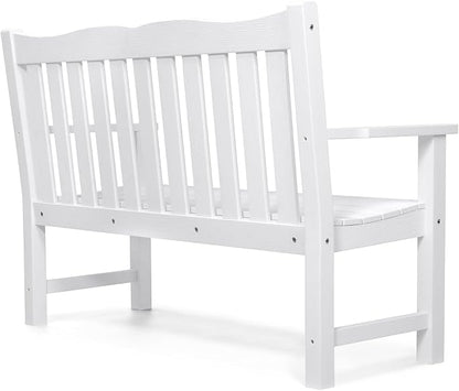 Stoog 2-Person Outdoor Bench, All-Weather HIPS Plastic Garden Bench with 800 lbs Capacity, Never Rot or Fade, Used for Garden, Deck, Backyard and Park, White