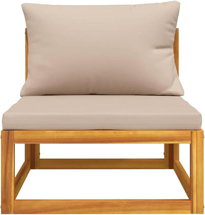 Modular Middle Sofa, Taupe Solid Acacia Wood Outdoor Seating, Standard Sectional Unit for Balcony, Garden, Patio