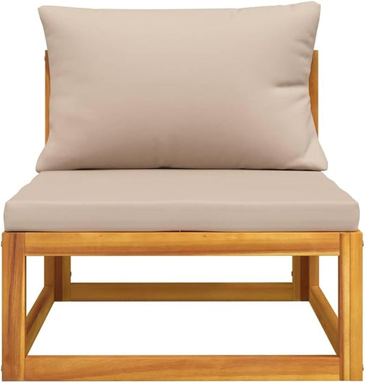 Modular Middle Sofa, Taupe Solid Acacia Wood Outdoor Seating, Standard Sectional Unit for Balcony, Garden, Patio