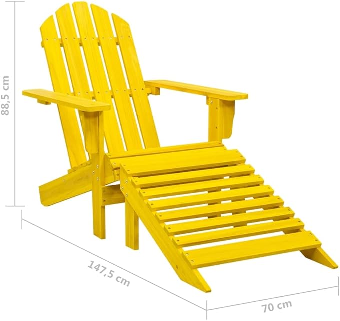 Yellow Solid Fir Wood Adirondack Chair with Ottoman Outdoor Patio Furniture Comfortable Lounge Chair for Garden - Photo 2