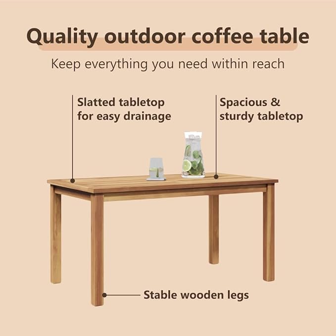vidaXL Coffee Table Brown 35.43 x 19.69 x 17.91 in Solid Teak Wood, Stylish Teak Wood Coffee Table for Your Garden or Patio, Fun Outdoor Decor, Modern Design