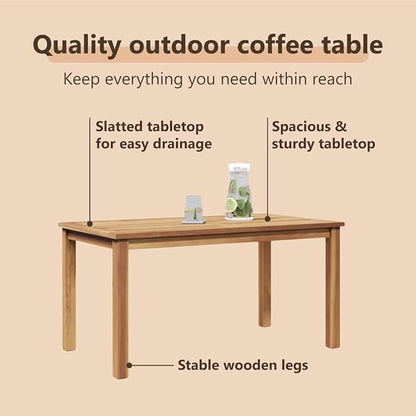 vidaXL Coffee Table Brown 35.43 x 19.69 x 17.91 in Solid Teak Wood, Stylish Teak Wood Coffee Table for Your Garden or Patio, Fun Outdoor Decor, Modern Design
