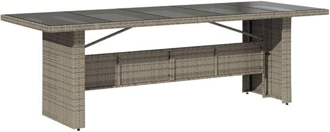 vidaXL Patio Dining Table - Gray Poly Rattan & Tempered Glass - Outdoor Garden/Lawn Furniture for Patio/Deck - Photo 1