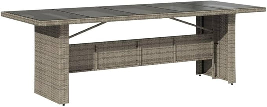 vidaXL Patio Dining Table - Gray Poly Rattan & Tempered Glass - Outdoor Garden/Lawn Furniture for Patio/Deck - 94.5"x35.4"x29.5"