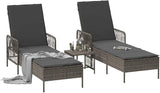 Gray Poly Rattan Sun Lounger Set 2 pcs w Table, 13.8" x 13.8" x 12.6" - Photo 3
