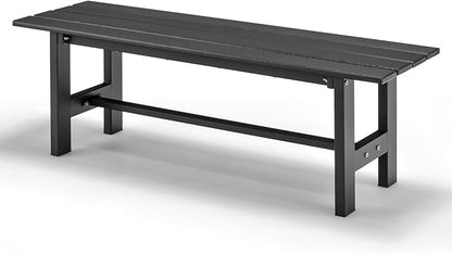 Tangkula 47 Inch HDPE Outdoor Bench Backless, Patio Garden Dining Bench with Slatted Seat & Heavy-duty Metal Frame, 660 LBS Capacity, Weatherproof Outside Bench for Park, Yard, Entryway & Porch, Black