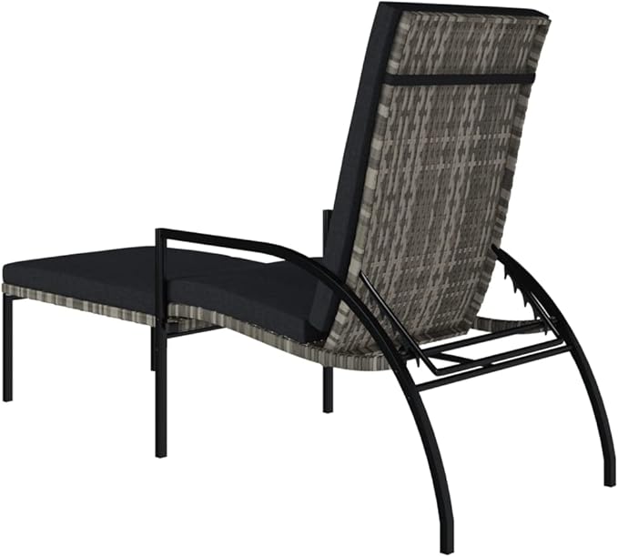 Grey PE Rattan Sun Lounger with Adjustable Backrest & Foldable Frame, 76.8" Outdoor Chaise for Patio, Poolside, Balcony, UV-Resistant Galvanized Steel Reclining Chair for Adults