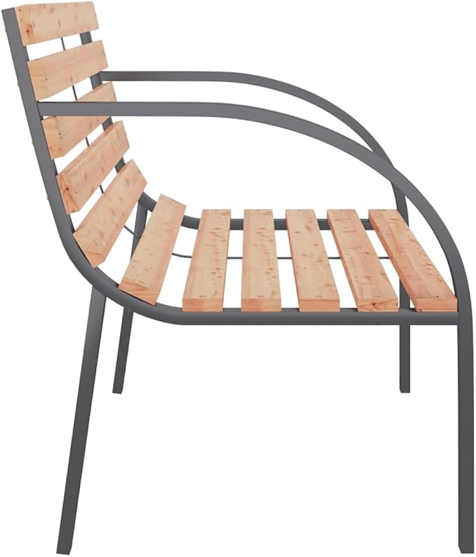 Garden Bench Grey and Wood Wood and Iron 47.2 in Durable Outdoor Seating with Comfortable Curved Armrests for Patio and Yard