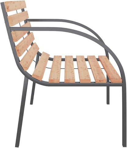 Garden Bench Grey and Wood Wood and Iron 47.2 in Durable Outdoor Seating with Comfortable Curved Armrests for Patio and Yard