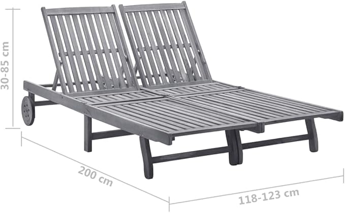 Outdoor 2-Person Sun Lounger with Cushions, Solid Acacia Wood Patio Chaise Lounge - Photo 2