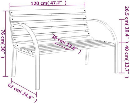 Outdoor Garden Bench, 47.2 in Rustic Wood and Iron Park Seat, Weather-Resistant Patio Furniture for Backyard, Porch, or Lawn, Seats 2 Adults