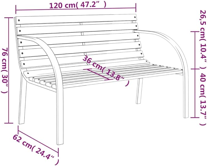 Garden Bench Deck Bench Patio Bench 47.2" Wood and Iron