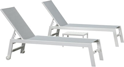 PURPLE LEAF Patio Lounge Chair 2 Pieces White Aluminum Outdoor Chaise Lounge for Pool Backyard Beach with Wheels and Table, Mixed Color