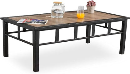 PatioFestival Patio Side Table Aluminum Composite Panel Outdoor Table Weather Resistant Outdoor End Table with Wood Grain,Coffee Table for Patio Bistro,Conversation,Outdoor Furniture Set(Rrectangle)