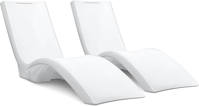 Step2 Vero Pool Lounger 2 Pack, Outdoor/Indoor Waterproof Patio Furniture, Pool Lounge Chairs, Use in Pools Up to 12 Inches of Water or Poolside Ledge, Made of Durable Plastic, Weighted, White