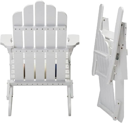DJL Folding Adirondack Chairs Set of 2 Outdoor Wood Fire Pit Chair with Cushion for Lawn & Lawn, White