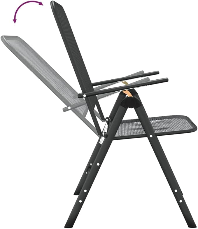 Folding Garden Chair Set of 2 Anthracite, 24 x 22.2 x 41.7 in Metal Frame with 7-Position Reclining for Patio or Apartment Balcony, Stackable Outdoor Lounge Seating