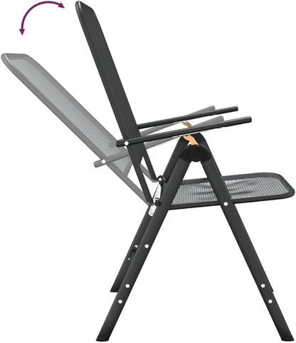 Folding Garden Chair Set of 2 Anthracite, 24 x 22.2 x 41.7 in Metal Frame with 7-Position Reclining for Patio or Apartment Balcony, Stackable Outdoor Lounge Seating