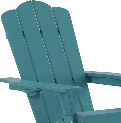 Flash Furniture Newport Adirondack Rocking Chairs with Cup Holder, Weather Resistant Poly Resin Adirondack Rocking Chairs, Set of 2, Blue