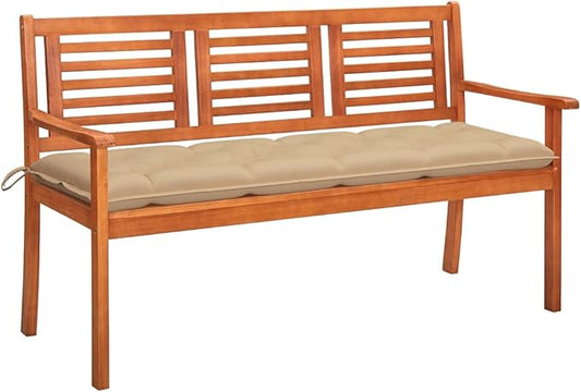 3-Seater Patio Bench,Porch Bench,Yard Bench,Garden Bench,with Cushion, for The Front Porch, Patio, Deck, Balcony,Backyard,Outdoor,Lawn,Park,Path, 59.1" Solid Eucalyptus Wood